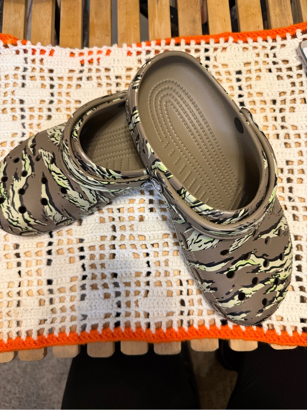 CROCS Clog in Brown and Light Green Camo Print